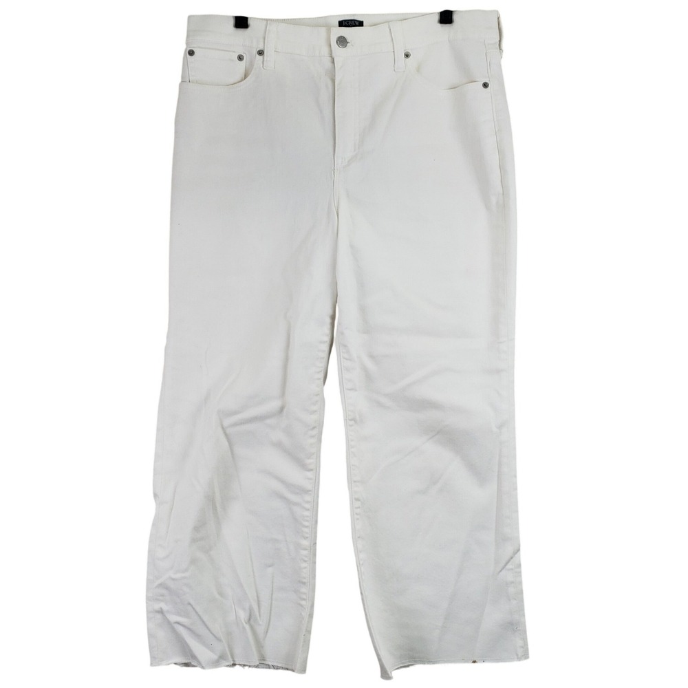 J Crew Wide Leg Crop Jeans Womens 32 (Fits 36x25) White Raw Hem Stretch